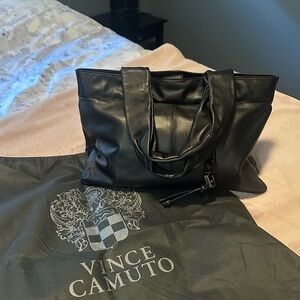 Vince Camuto Black Leather-Look Tote with Detachable Strap